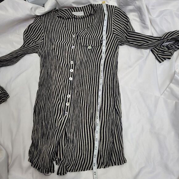 VINTAGE 90s striped iridescent button crinkle fabric‎ split side blouse S - Picture 12 of 12